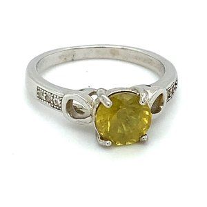 Yellow Sapphire 1.87ct Platinum Finish Silver Ring